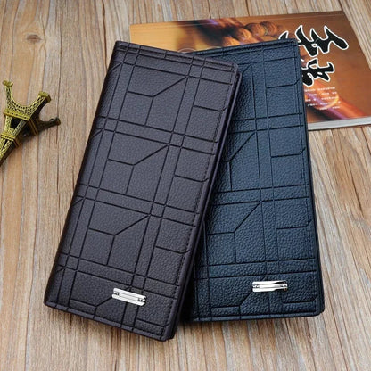 Men's Embossed Long Wallet with Money Clip – Large Capacity Soft Vertical Bifold Wallet