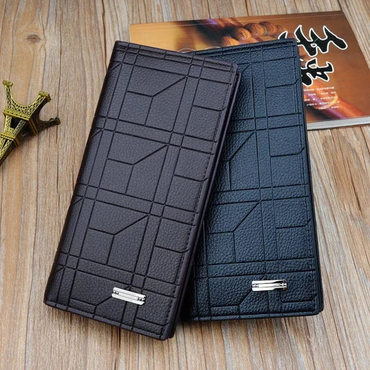 Men's Embossed Long Wallet with Money Clip – Large Capacity Soft Vertical Bifold Wallet