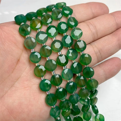10mm Natural Gemstone Beads - Flat Round Faceted Crystal Jade Loose Beads for DIY Necklace & Bracelet Jewelry Making
