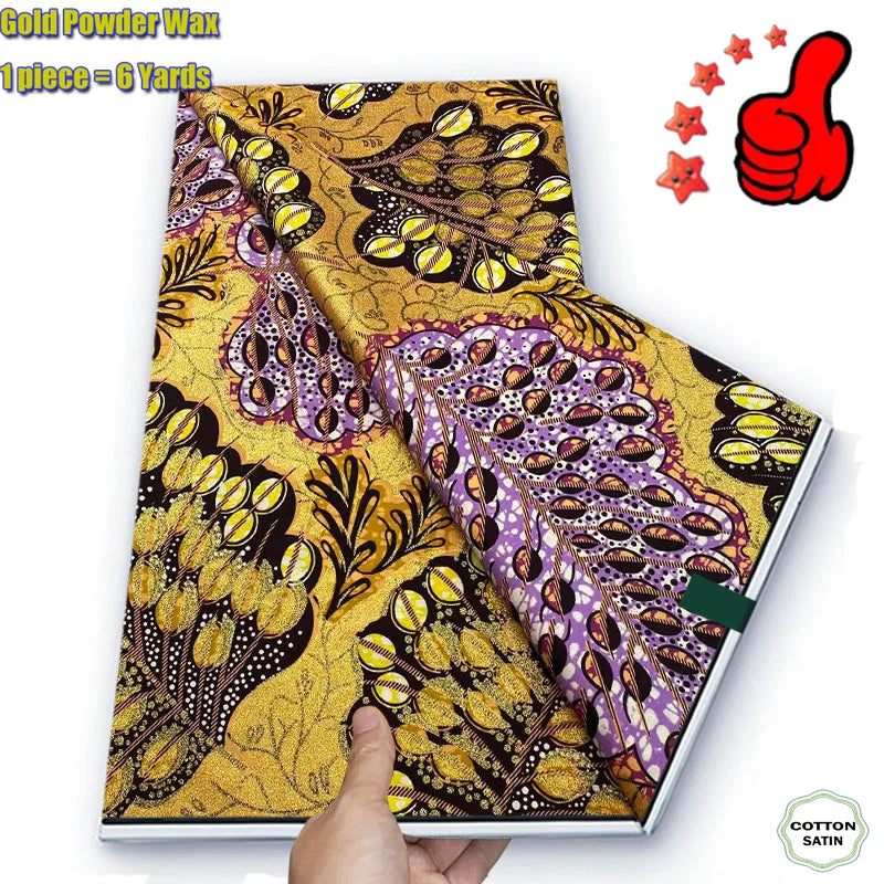 2026 African Real Wax Fabric - 100% Cotton Ankara Glitter Gold Print Batik Pagne for Women’s Fashion & Sewing