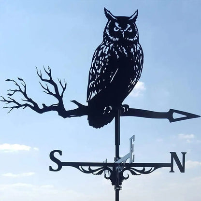 Owl Weather Vane - Black Metal Roof & Garden Wind Direction Decor