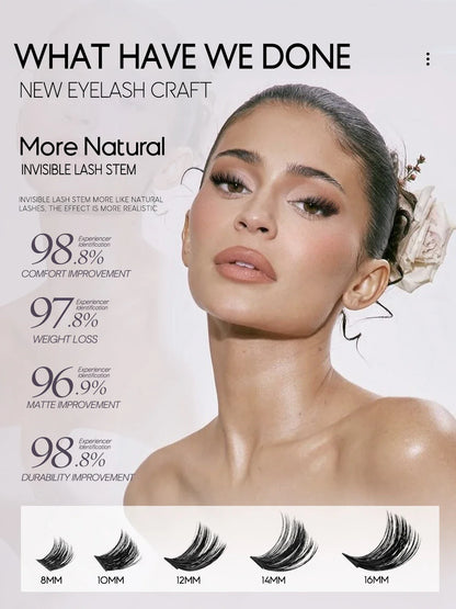 GROINNEYA Cat Lash Clusters Kit – 640pcs with Lash Bond & Seal, DIY Eyelash Extensions for Home Use