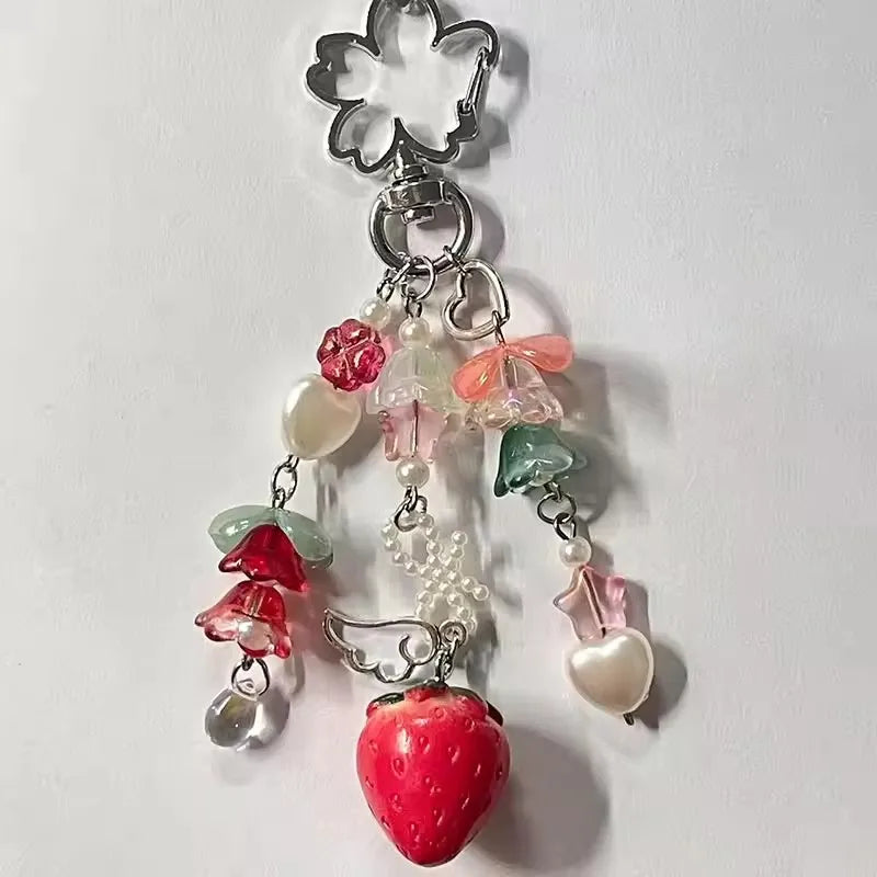 Cute Bear Strawberry Beaded Phone Charm - Y2K Coquette Keychain & Handbag Pendant Accessory Gift