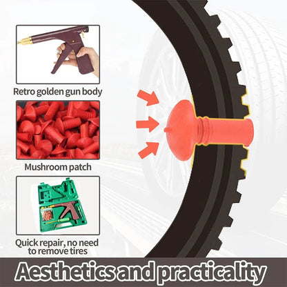 Professional Tubeless Tire Repair Kit - Heavy Duty Puncture Plug Gun with Mushroom Plugs for Car & Motorcycle