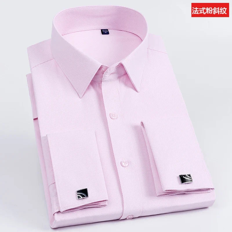 Men’s French Cuff Dress Shirt - Slim Fit Solid Color Long Sleeve Formal Business Shirt