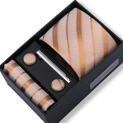 Men’s Green Tie Gift Box Set - Premium Business Necktie with Hanky, Cufflinks & Tie Clip for Wedding Formal Wear