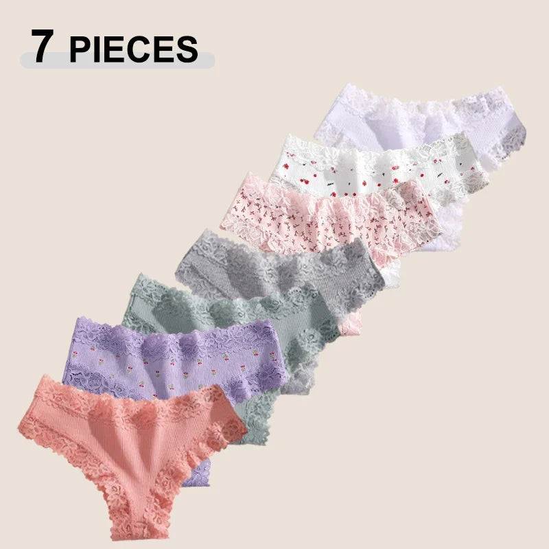 7PCS Women’s Lace Panties Set - Seamless Brazilian Low Rise G-String Cotton Lingerie Soft Underwear S-XL