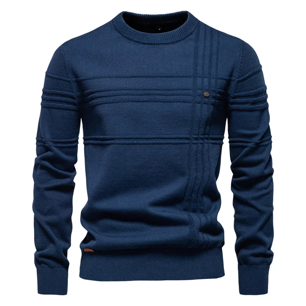AIOPESON Men's Crewneck Sweater - Striped Cotton Knit Pullover Autumn Winter Warm Casual Top