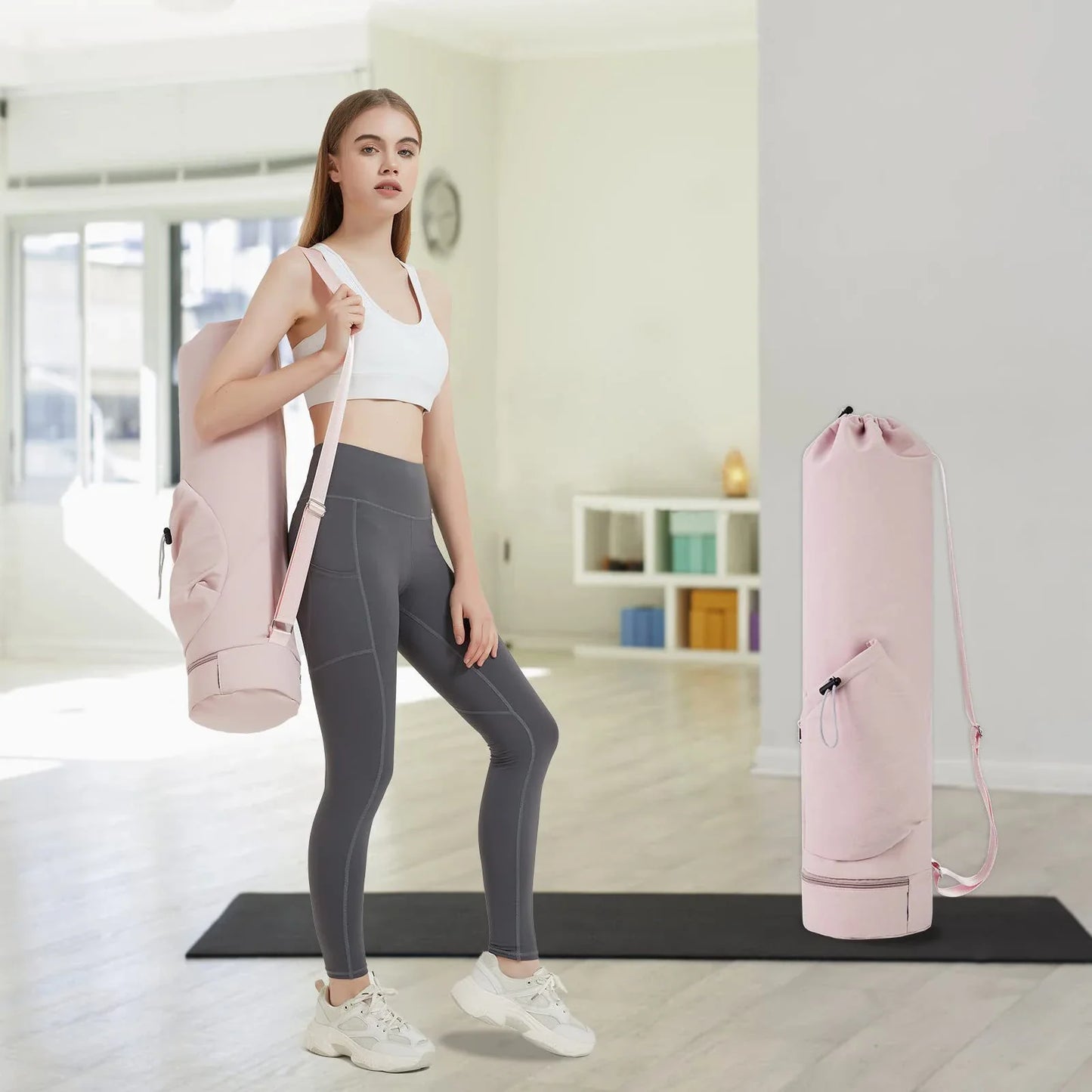 Yoga Mat Bag with Water Bottle Pocket and Wet Storage - Sports Mat Carrier with Shoulder Strap and Multifunctional Compartments