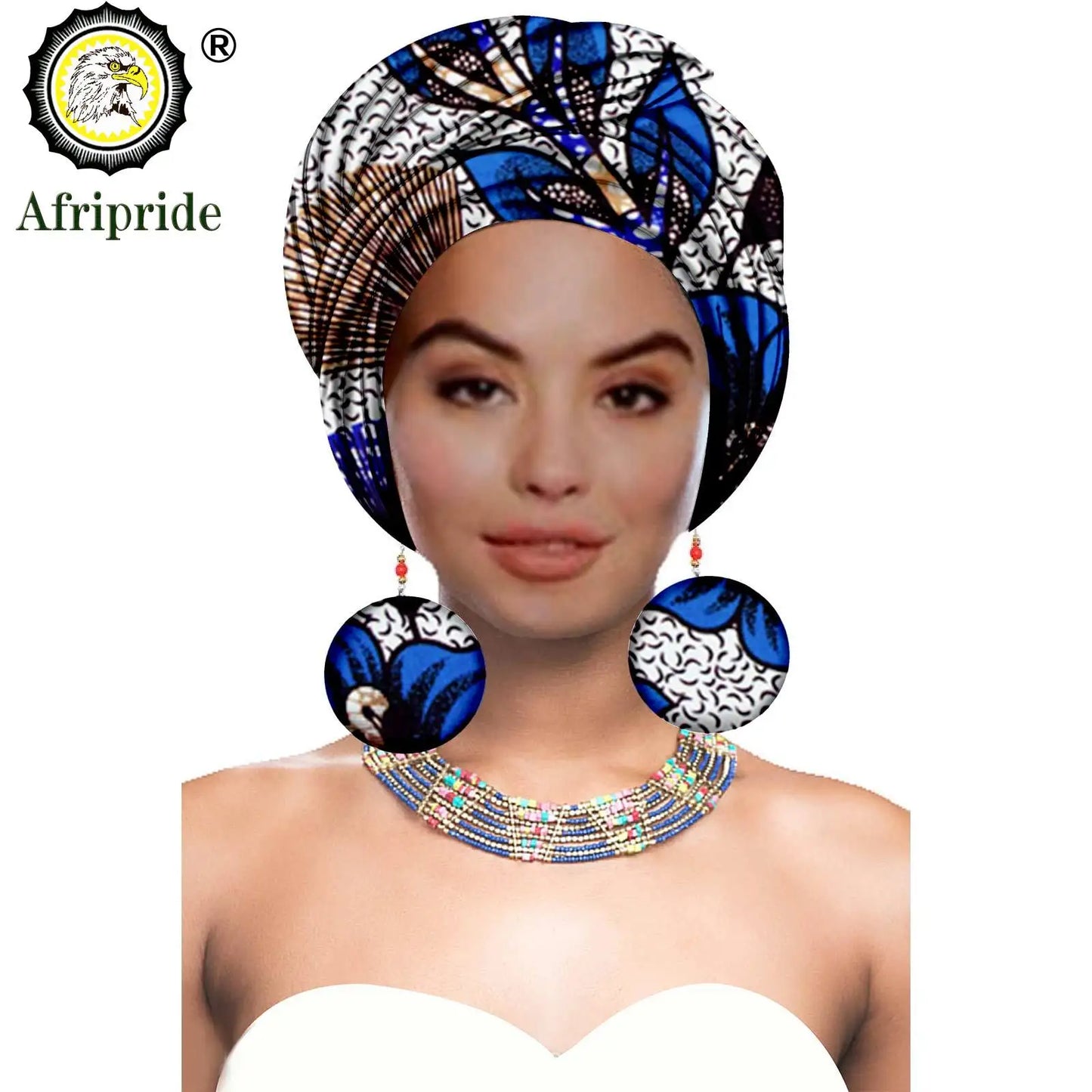African Turban Headwrap - Nigerian Ankara Headscarf with Matching Earrings