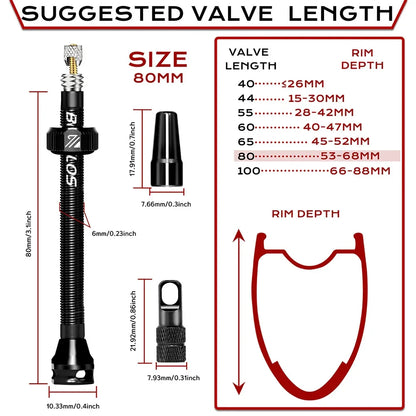 BUCKLOS Tubeless Presta Valve 40–100mm — CNC Aluminum Alloy Bike Valve for Road & MTB