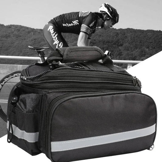 3-in-1 Waterproof Bike Trunk Bag — Large Capacity MTB & Road Bicycle Rear Seat Rack Panniers, Travel Luggage Carrier