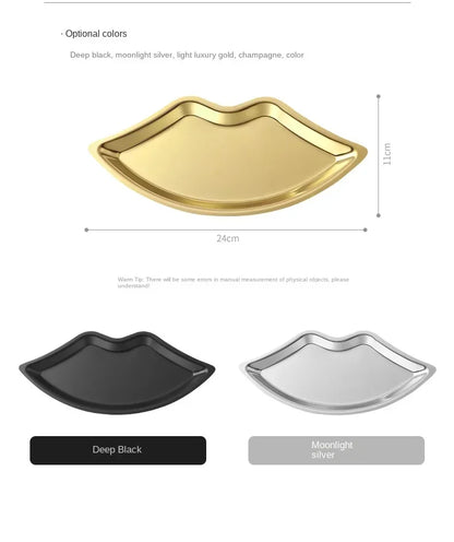Korean Style Stainless Steel Lip-Shaped Jewelry Tray – Decorative Cosmetic & Jewelry Storage