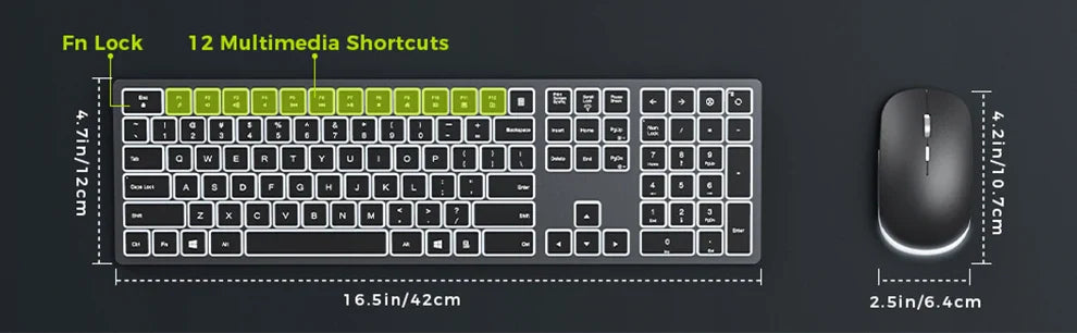 Wireless Backlit Keyboard and Mouse Combo – 2.4G USB Rechargeable Silent Full-Size Slim Set
