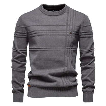 AIOPESON Men's Crewneck Sweater - Striped Cotton Knit Pullover Autumn Winter Warm Casual Top