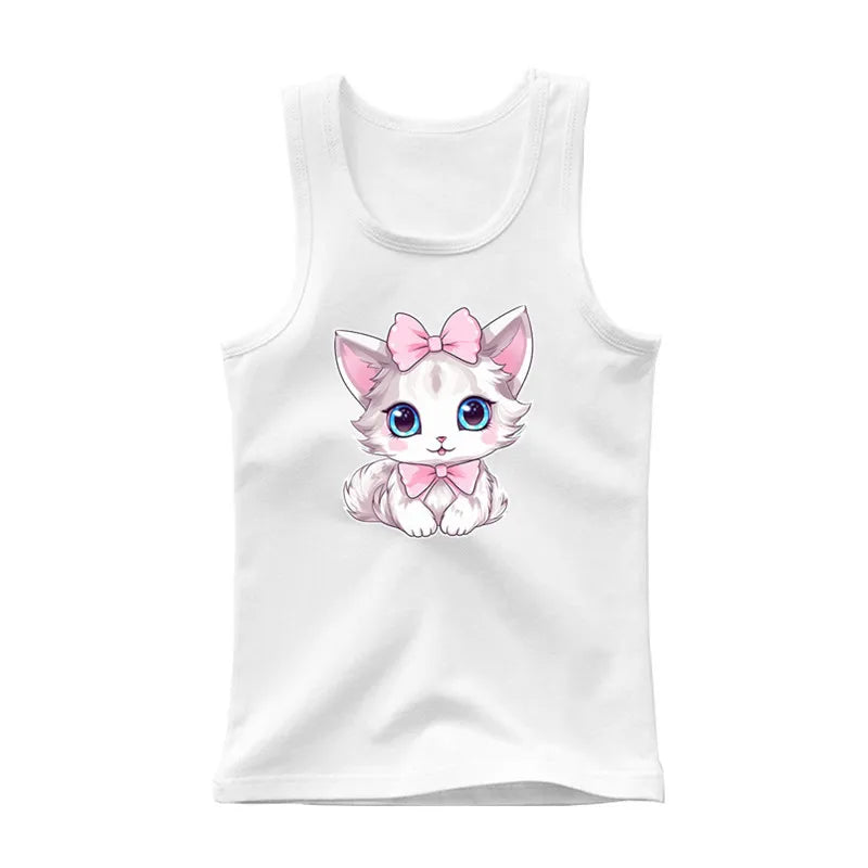 Girls Owl Print Tank Top - Sleeveless Cotton Sports Vest Shirt for Kids 3-14 Years