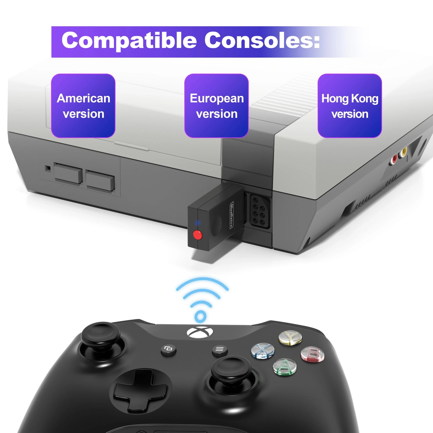 RetroScaler BlueRetro NES Wireless Adapter – Connect NES Console to PS3, PS4, Switch & 8BitDo/Ipega9076 Controllers