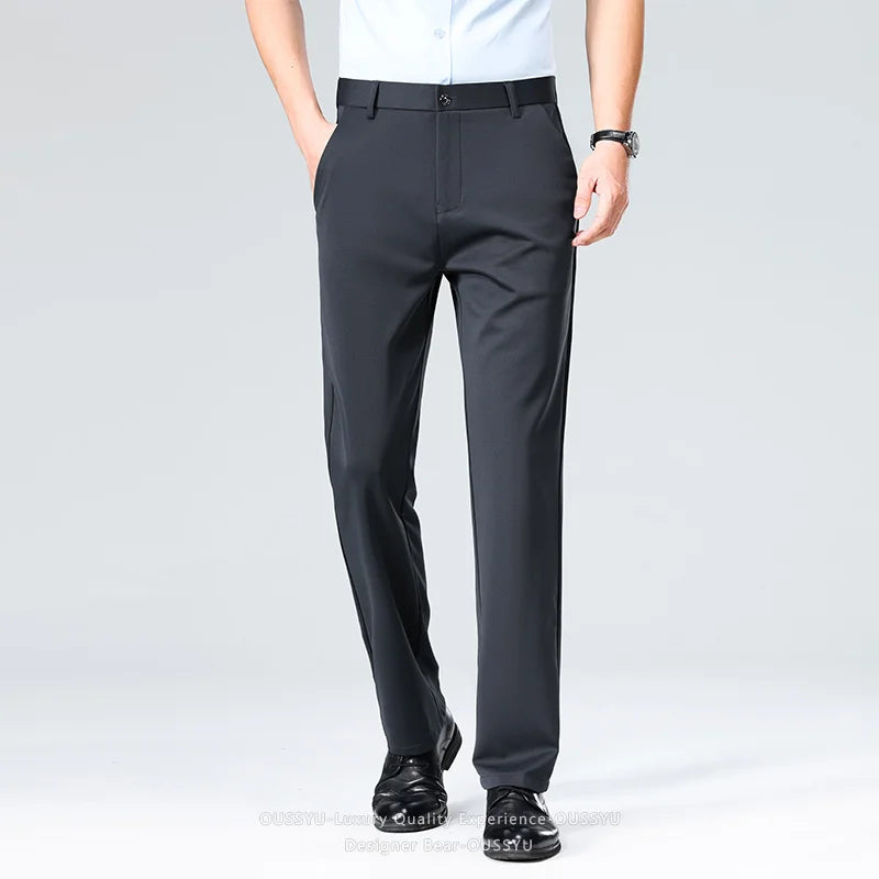 Men’s Slim Stretch Suit Pants - Summer Thin Business Formal Trousers for Office, Work & Plus Size Fit