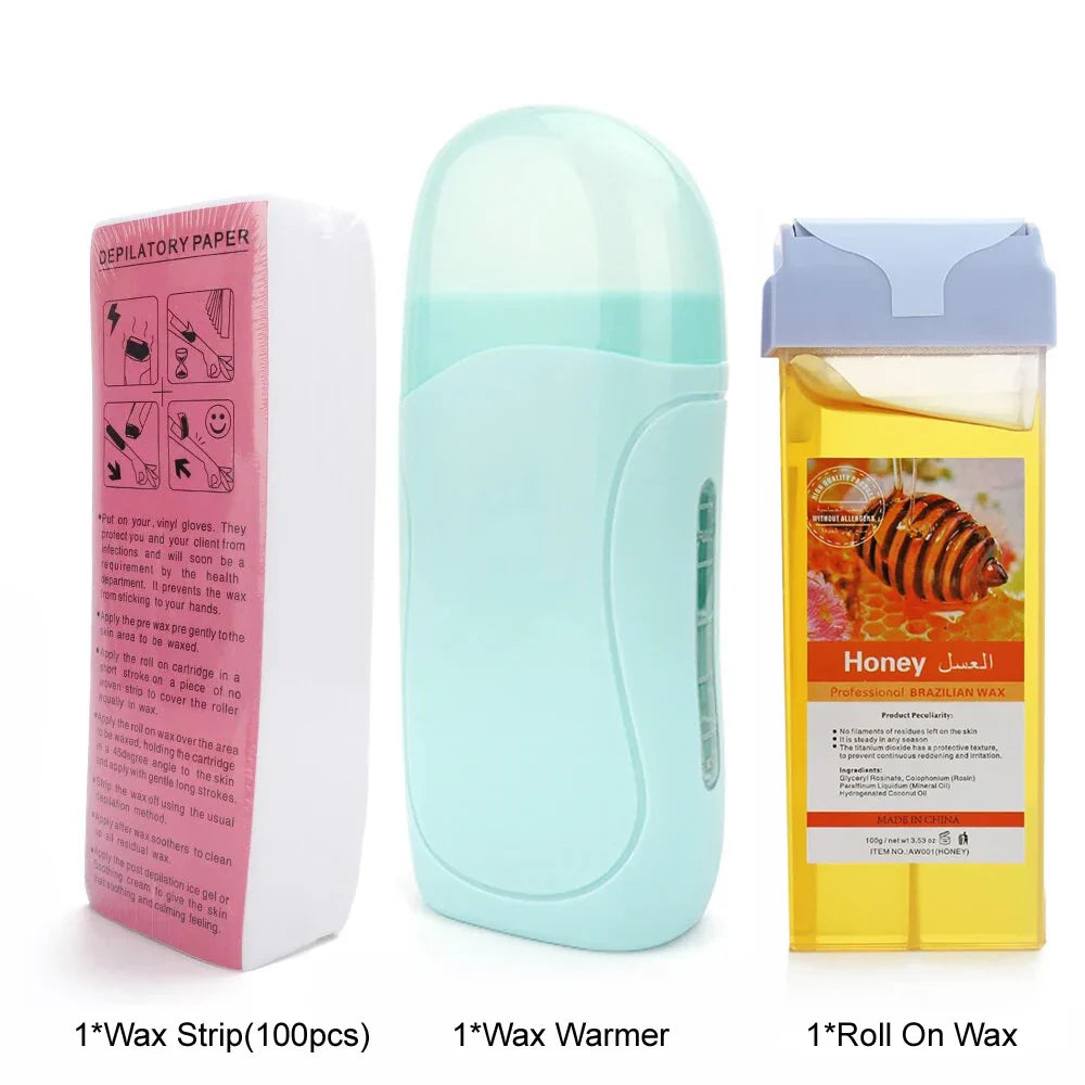 3 in 1 Roll-On Waxing Kit – Soft Wax Heater with Wax Cartridges & Strips for Hair Removal