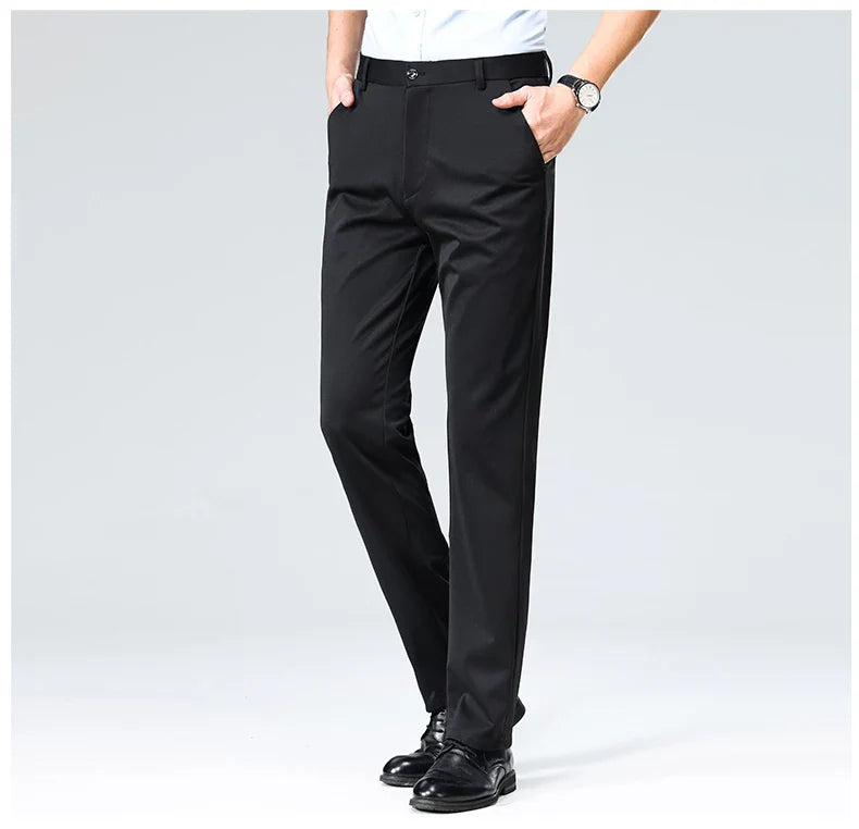 Men's Summer & Autumn Dress Pants – Thin Formal Work Trousers | Business Casual Black & Wine Red Long Pants