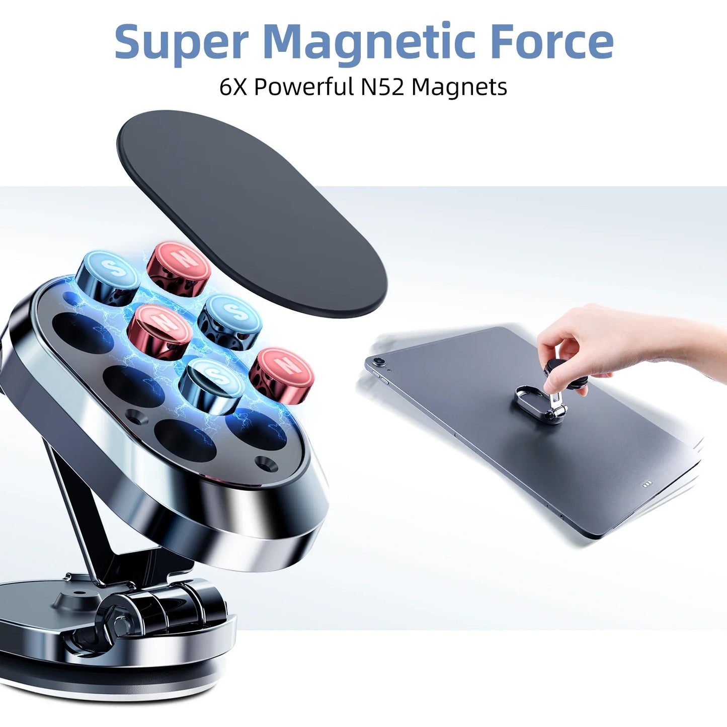 Magnetic Car Phone Holder - Foldable 360-Degree Rotatable Dashboard Stand for Navigation, Car Accessories