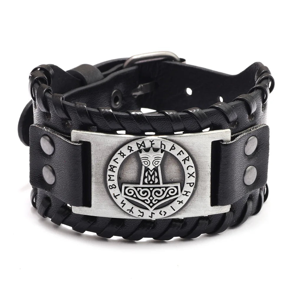 Trendy Viking Bracelet – Nordic Rune Compass & God Bird Charm Leather Woven Jewelry for Men, Fashion Accessory & Party Gift