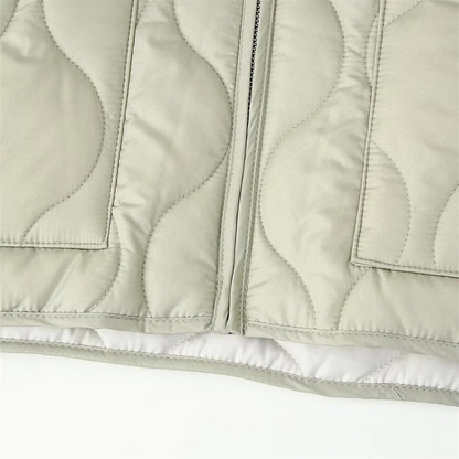 PB&ZA2024 Women's Autumn Cotton Jacket – Quilted Coat with Round Neck, Loose Fit & Pocket Decoration