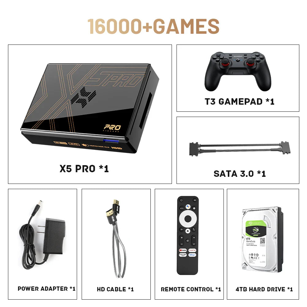Kinhank Super Console X5 PRO – Retro Video Game Console with 16,000 Games, Plug & Play, PS2/WII/SS/DC/N64, Android 12 TV Box, 4TB