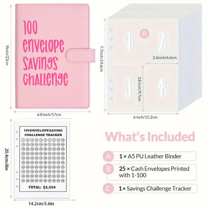 100 Envelopes Money Saving Challenge Binder – Password Lock Budget Organizer for Cash, Cost & Expense Management Notebook