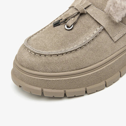 BEAUTODAY Women’s Winter Snow Boots - Cow Suede Platform Boots with Warm Fur, Round Toe & Handmade Sewing Design