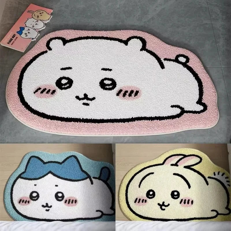 Chiikawa Cartoon Plush Rug - Hachiware Usagi Non Slip Floor Mat for Bathroom, Living Room, Car Cushion & Cute Decor Gift