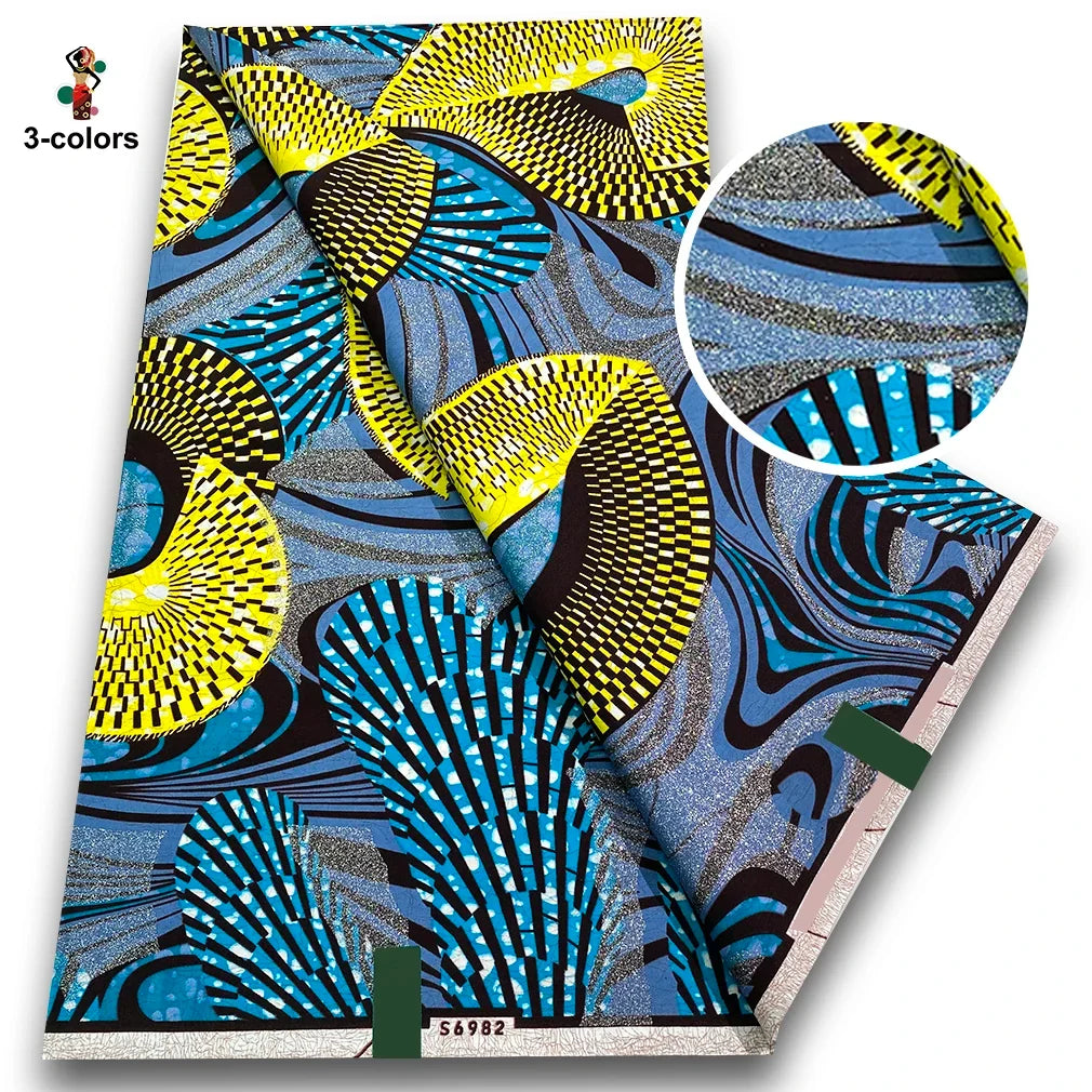 African Golden Wax Fabric - Glitter Gold Print Batik Ankara Pagne Material for Women