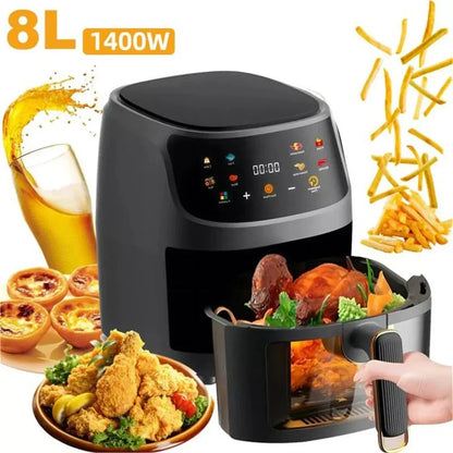 8L Smart Air Fryer with LCD Touchscreen – Large Capacity Nonstick Oil-Free Fryer for French Fries, Roast Chicken & Oven Cooking