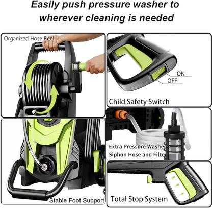 4700 PSI Pressure Washer - Power Cleaning Gun with 4 Quick-Connect Nozzles, Inlet Hose & Foam Cannon