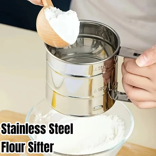Fine Mesh Stainless Steel Flour Sifter – Manual Kitchen Filter Sieve for Baking, Sugar & Coffee Powder