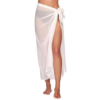 Women's Summer Sheer Sarong Cover-Up - Solid Chiffon Bikini Wrap Beach Skirt