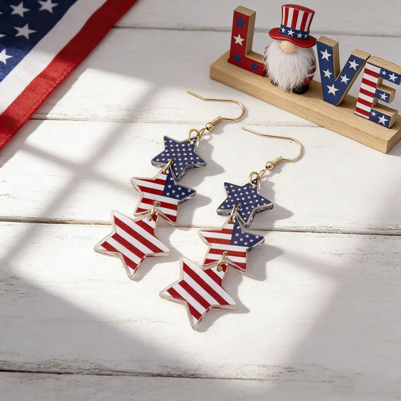 Independence Day Patriotic Earrings - Acrylic American Flag Style Jewelry for Holiday Events