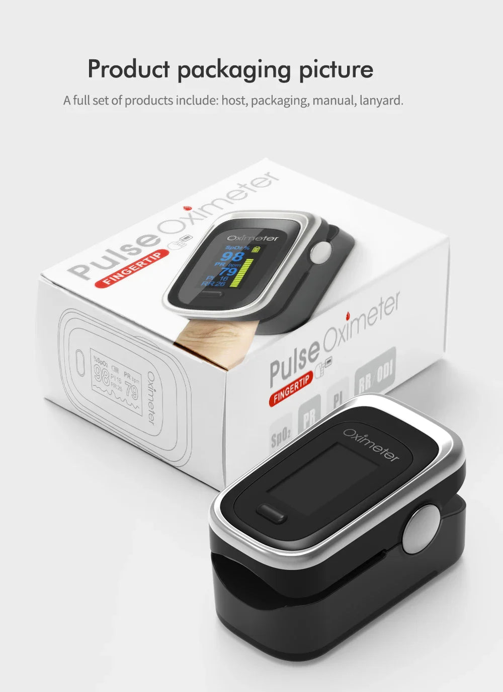 KIUZOU Finger Pulse Oximeter – SPO2, PR, PI, RR Blood Oxygen Saturation & Heart Rate Monitor, OLED Display