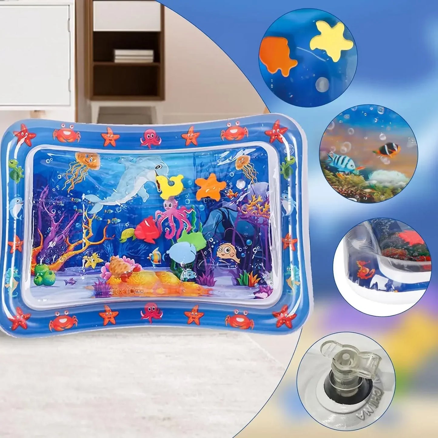 Pet Water Sensory Play Mat - Thick Inflatable Ocean Fish Theme Toy for Cats & Dogs
