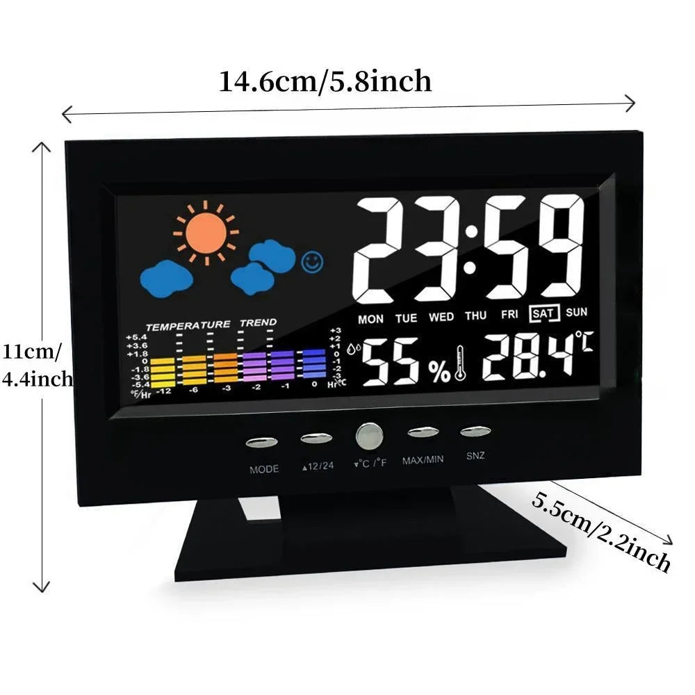 Voice Control Digital Weather Clock - Backlight Electronic Clock with Temperature, Humidity, Date, Week & Weather Forecast Display