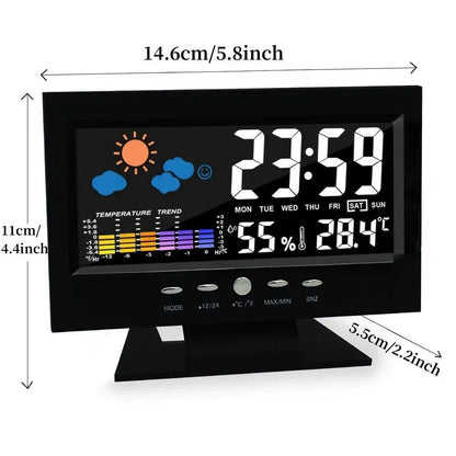 Voice Control Digital Weather Clock - Backlight Electronic Clock with Temperature, Humidity, Date, Week & Weather Forecast Display