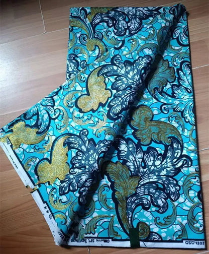 African Golden Glitter Wax Fabric - 6 Yards Ankara Batik Pagne Material for Sewing & Fashion Designs