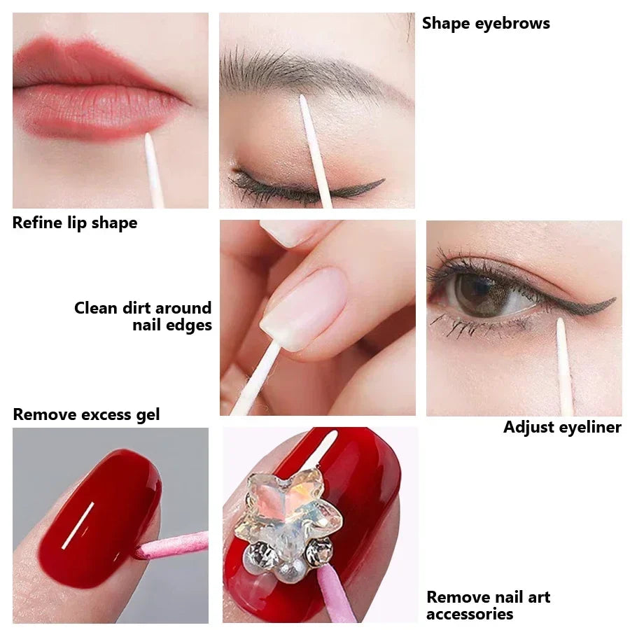 100Pcs Double-Ended Cotton Swabs - Fine Point Beauty Tools for Nail Art, Makeup & Eyeliner Correction