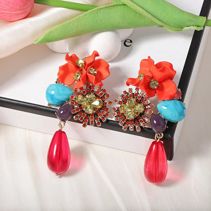 Zvoijio Resin Flower Drop Earrings - Personalized Trendy Long Water Drop Jewelry for Women