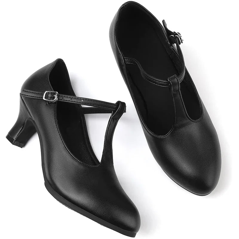 Women’s 2-Inch T-Strap Dance Heels - Ballroom Latin Salsa Flamenco Tango Shoes with Adjustable Buckle