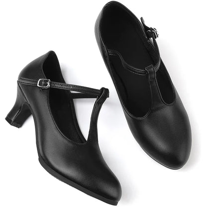 Women’s 2-Inch T-Strap Dance Heels - Ballroom Latin Salsa Flamenco Tango Shoes with Adjustable Buckle