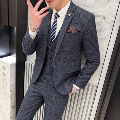 Men’s British Style 3-Piece Suit Set - Slim Fit Vest & Trousers Formal Banquet Fashion Ensemble