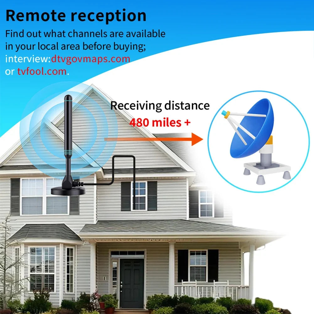 4K/1080P HD Digital TV Antenna - 480+ Miles Long Range Signal Amplifier Indoor & Outdoor HDTV Aerial
