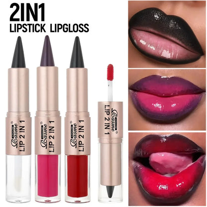 2-in-1 Tapered Lip Liner Pen - Waterproof Nude Brown Lip Contour & Matte Gloss Makeup