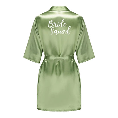 Plus Size Satin Silk Robe for Women - Wedding Bride Bridesmaid Bathrobe Sleepwear in Sage Green